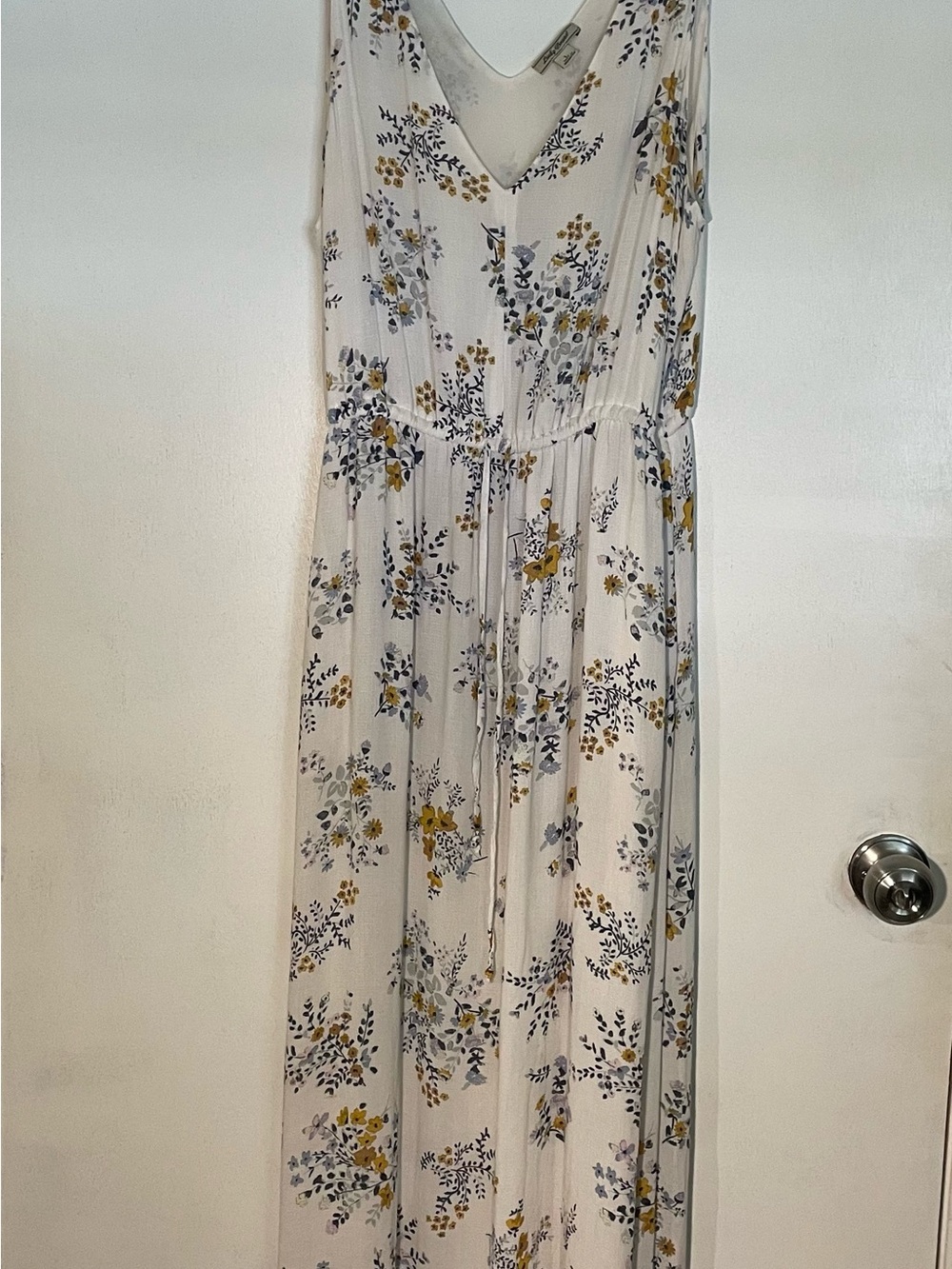 #41 Lucky Brand White Floral Maxi Dress Long V-Neck Sleeveless Women's Regular L